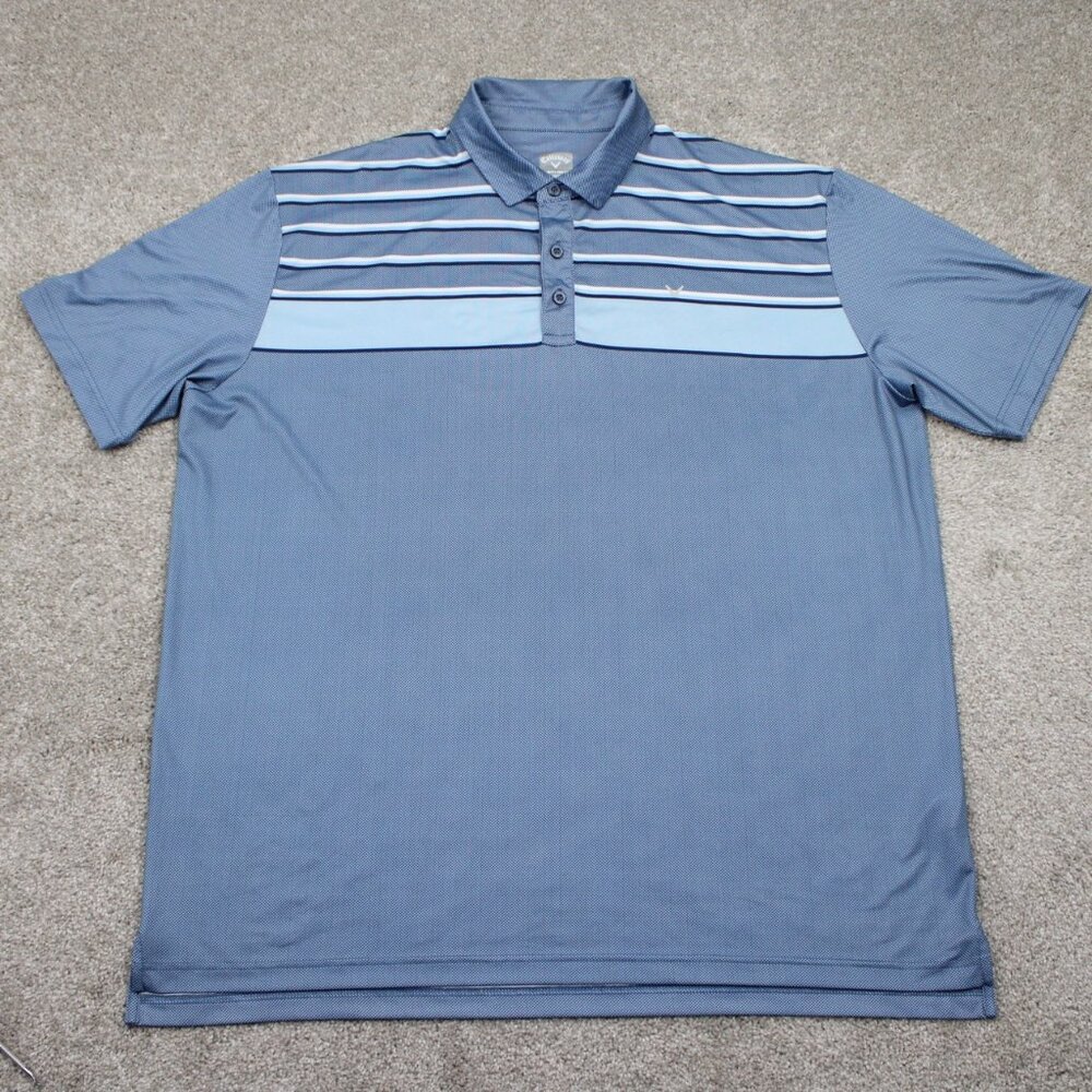 Callaway Polo Shirt‎ Mens 2XL Blue Opti-Dri Golf Polyester S/S Pullover Stretch